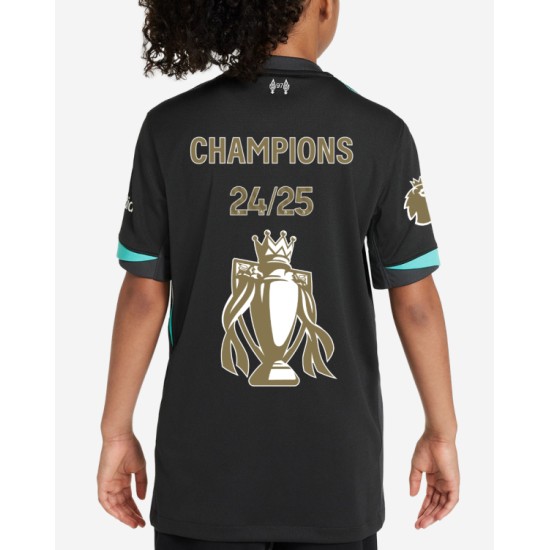 Kinder Liverpool 2024/25 Auswärts LFC Champions Trikot & Goldene Trophäe