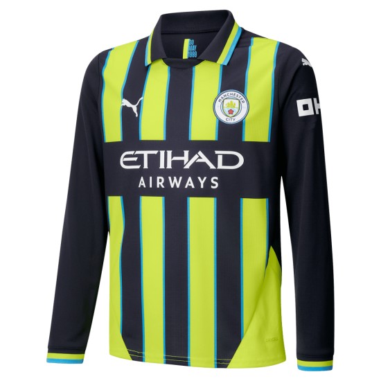 Kinder Manchester City 2024/25 Auswärts Trikot mit langen Ärmeln